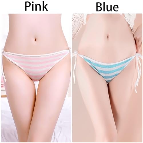 YOMORIO TOMORI Hot Cute Japanese Style Blue&pink Stripe Panties Bikini Cosplay Cotton Underwear (Lace) Medium - Image 2