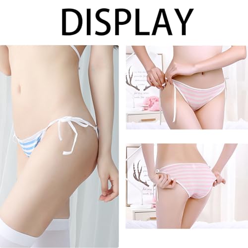 YOMORIO TOMORI Hot Cute Japanese Style Blue&pink Stripe Panties Bikini Cosplay Cotton Underwear (Lace) Medium - Image 4