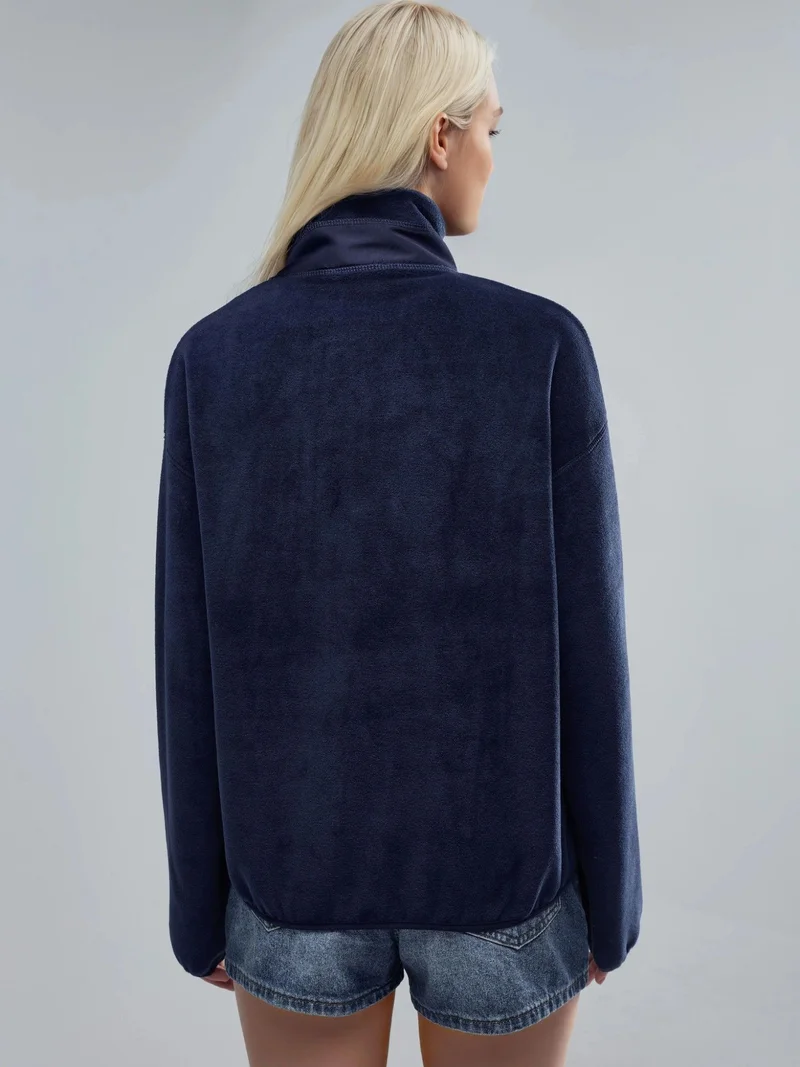Busem BUSEM Zipper Collar Plush Knit Sweatshirt with Pocket