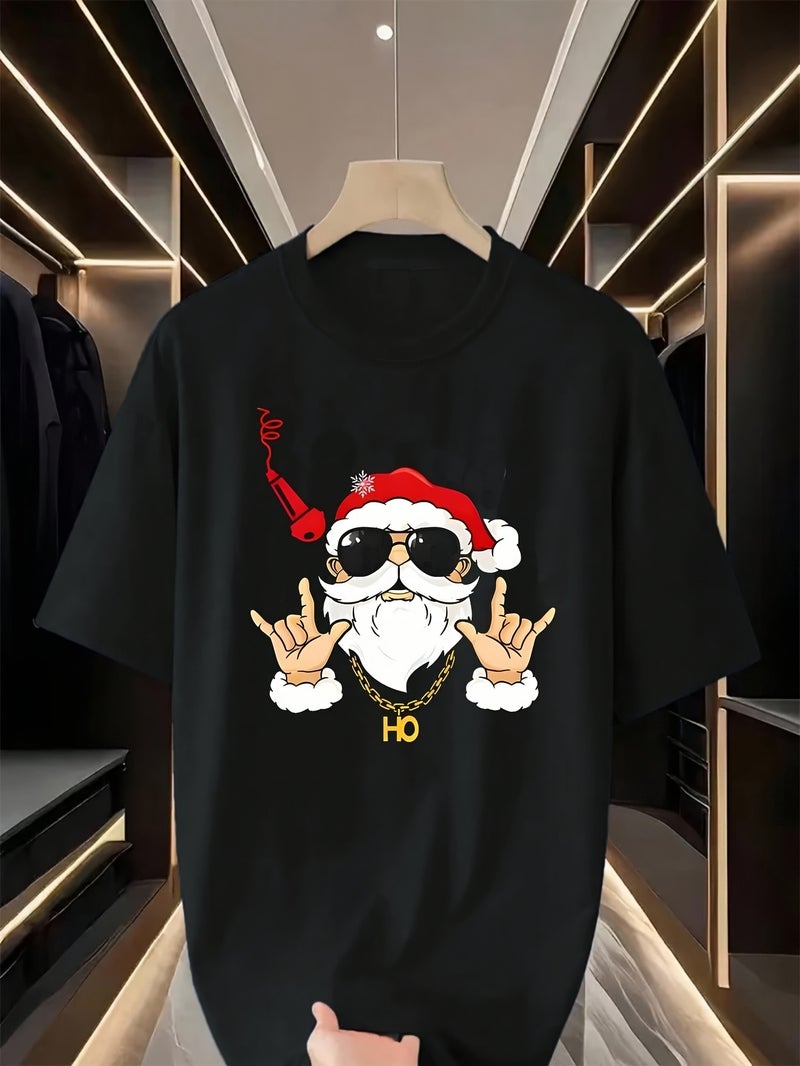 قميص كاجوال للرجال بطبعة سانتا كلوز روك أند رول للكريسماس - Image 1