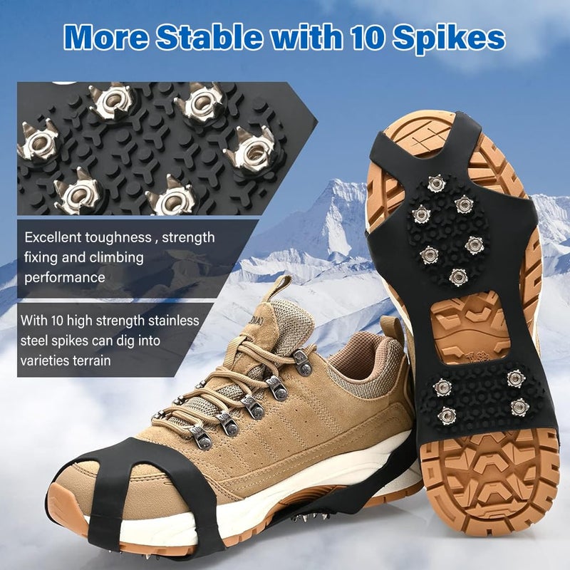 GUSTAVE ® Spikes Crampons, Ice Cleats for Shoes and Boots, Upgraded Version Stainless Steel Anti-Slip Grippers Shoe Spikes Grips Traction for Hiking Shoes and Boots, Hiking, Fishing Walking, M(34-39) - Image 4