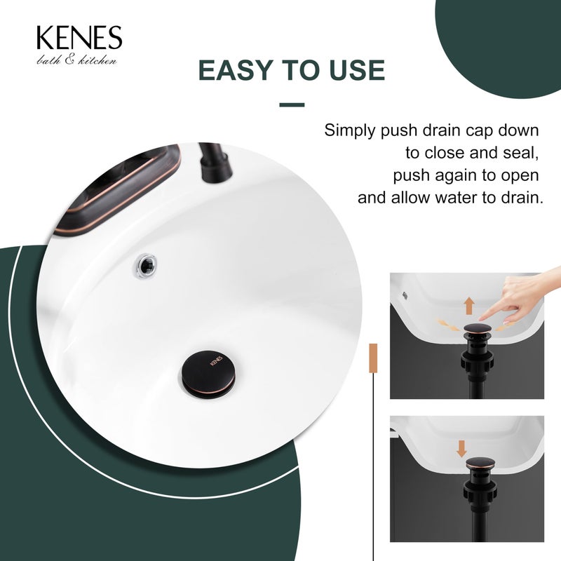 KENES Oil Rubbed Bronze Pop Up Bathroom Sink Drain with Overflow, Lavatory Bathroom Vanity Sink Drain Stopper, Sink Drain Assembly with Overflow Anti Clog Pop Up Drain - Image 4