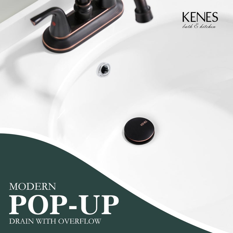 KENES Oil Rubbed Bronze Pop Up Bathroom Sink Drain with Overflow, Lavatory Bathroom Vanity Sink Drain Stopper, Sink Drain Assembly with Overflow Anti Clog Pop Up Drain - Image 2