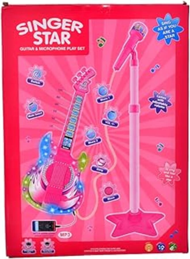 Generic Singer Star Guitar Toy With Microphone And Mobile Phone Player Connection For Kids - Multi Color 