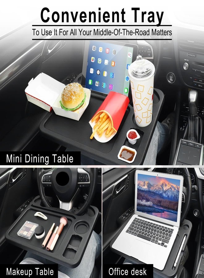 JUSTTOP 4 In 1 Car Steering Wheel Desk for Laptop,Versatile Upgraded Car Seat Tray, Spacious Steering Wheel Table With Tablet Holder and Dual Sauce Racks,Steering Wheel Under Table Console (Large) - Image 5