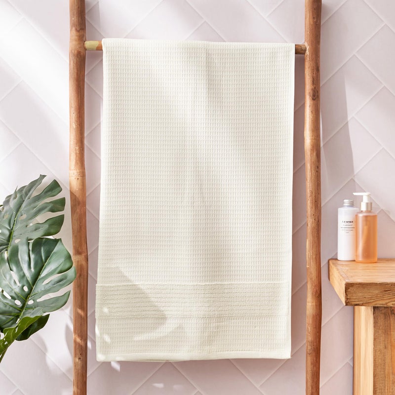 Home Centre SS24-100% BCI Cotton Waffle Bath Towel - 70 CM X 1.4 M - Beige - Image 1