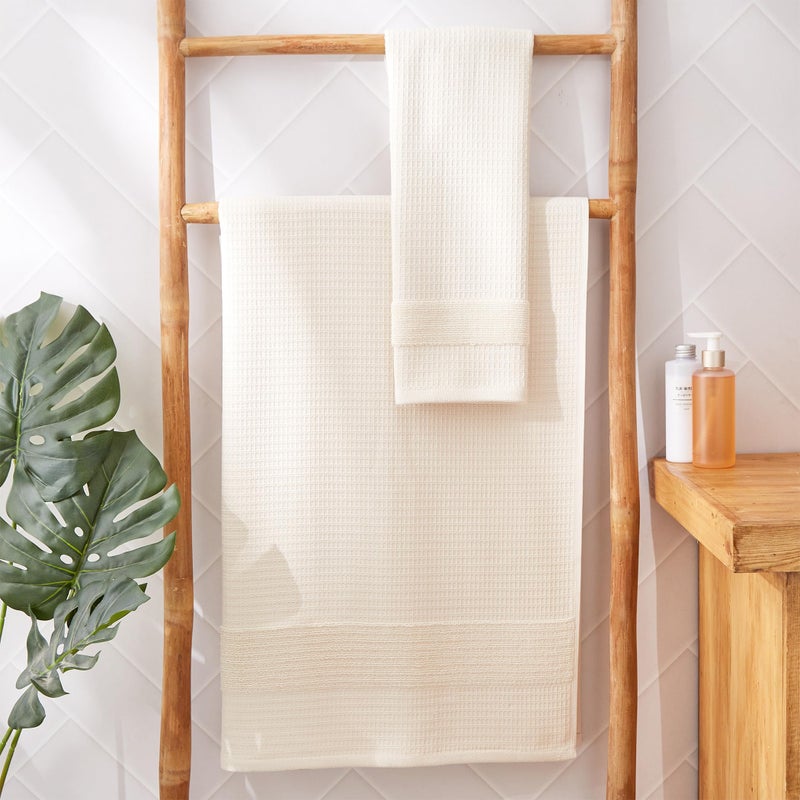 Home Centre SS24-100% BCI Cotton Waffle Bath Towel - 70 CM X 1.4 M - Beige - Image 2