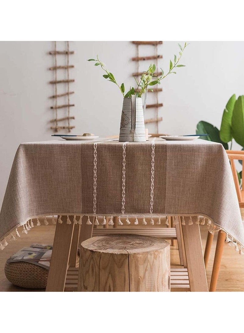 general Square tablecloth waterproof embroidery farmhouse style - dustproof table cover heavy-duty rural with embedded table slide, outdoor table cover grid tablecloth 55x55 inches - Image 1