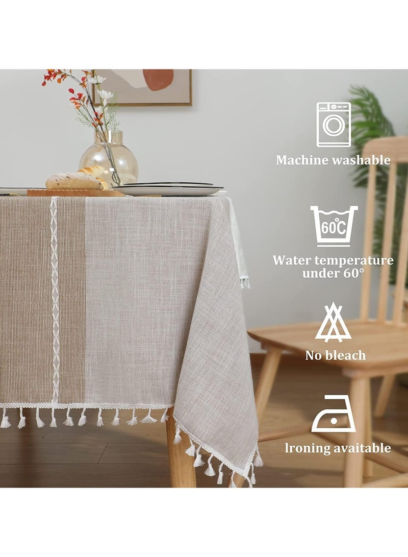 general Square tablecloth waterproof embroidery farmhouse style - dustproof table cover heavy-duty rural with embedded table slide, outdoor table cover grid tablecloth 55x55 inches - Image 4
