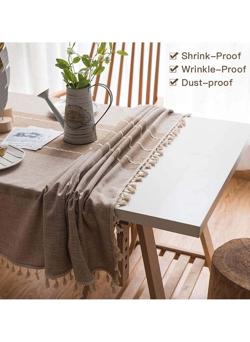 general Square tablecloth waterproof embroidery farmhouse style - dustproof table cover heavy-duty rural with embedded table slide, outdoor table cover grid tablecloth 55x55 inches - Image 3
