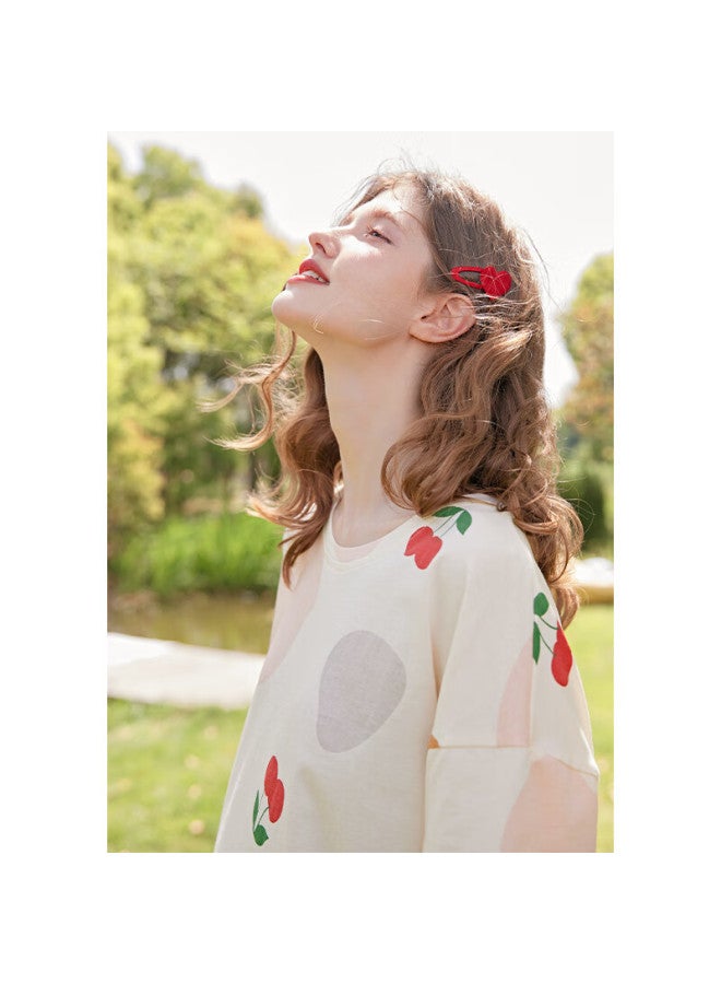 Fenton Fenteng New Women's Summer Cotton Thin Short-sleeved Seven-point Pants Full Cotton Home Service Set Apricot S - Image 1