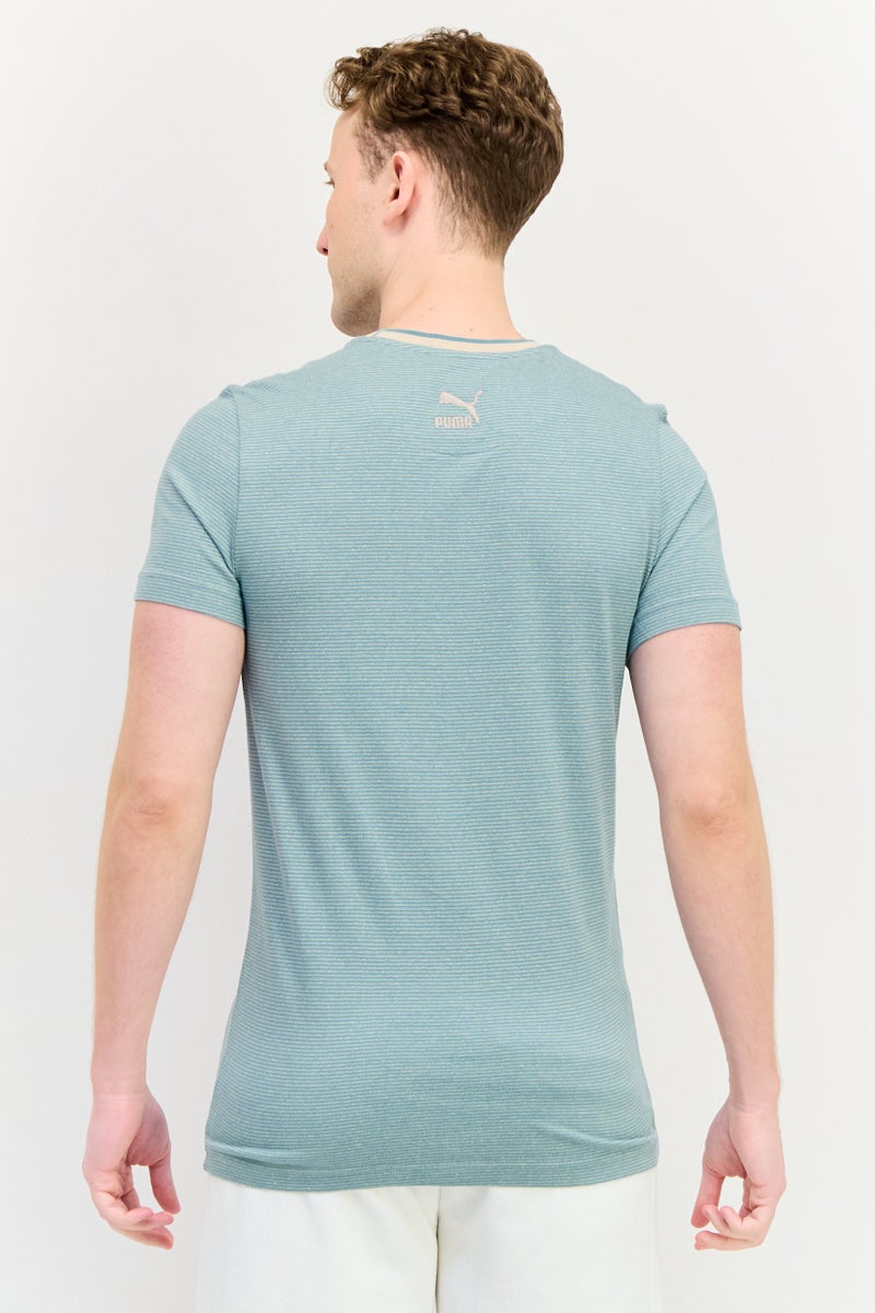 PUMA تي شيرت رجالي قصير الأكمام بتصميم جرافيكي ضيق، أخضر رمادي - Image 3