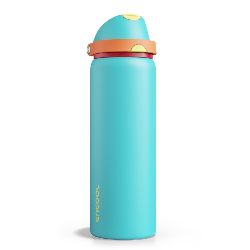 ENCOOL Insulated Water Bottle with Straw - Encool Stainless Steel Water Bottle with Push Button Lid, Leak-Proof & BPA-Free, Keeps Cold for 24 Hours for Sports, Travel, Gym (32 oz, Cerulean Blue) - Image 1