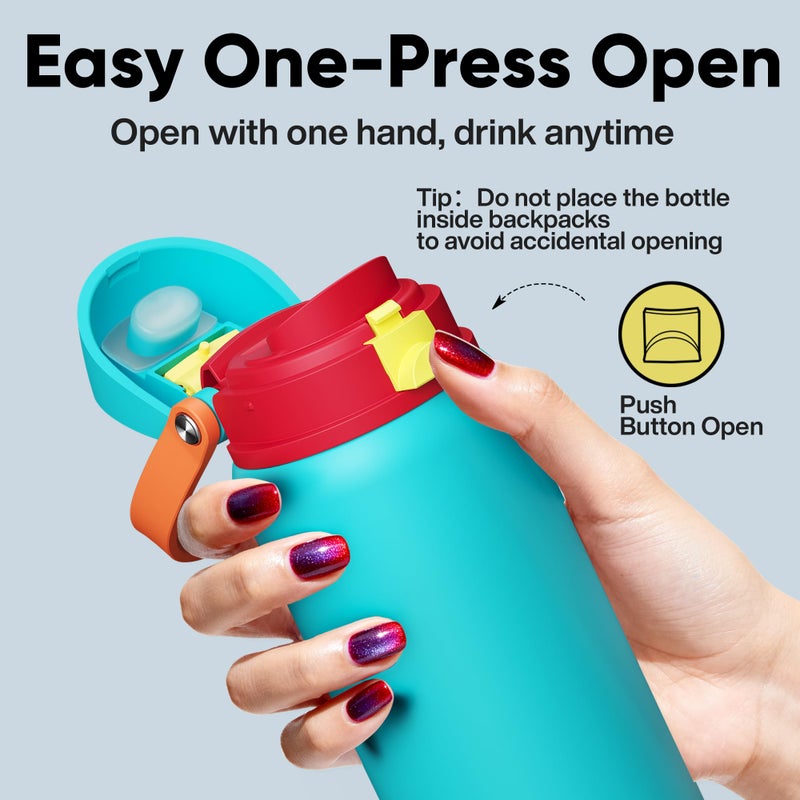 ENCOOL Insulated Water Bottle with Straw - Encool Stainless Steel Water Bottle with Push Button Lid, Leak-Proof & BPA-Free, Keeps Cold for 24 Hours for Sports, Travel, Gym (32 oz, Cerulean Blue) - Image 5