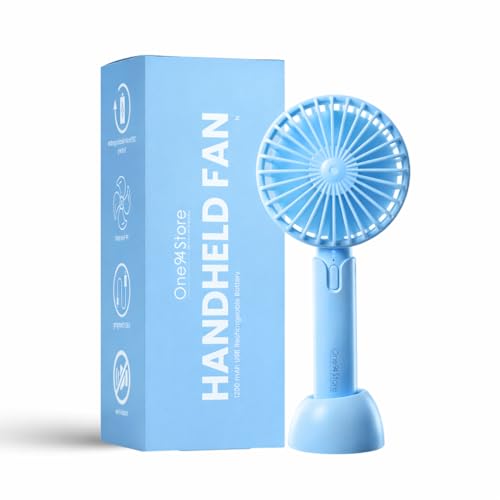 One94Store High Speed Portable Hand Fan, 4800 RPM, 1200mAh USB Rechargeable Battery, Up to 6H Runtime, 3 Speed Modes for Travel, Office & Makeup, Blue – Mini Fan, Hand Fan, Small Fan, USB Fan - Image 1