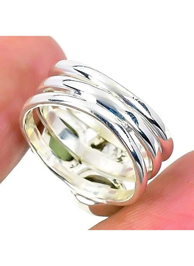 Generic - Rough Moldavite & Herkimer Diamond Ring Gemstone From Czech Republic 925 Sterling Silver Handmade Jewelry (5.5) - Image 1