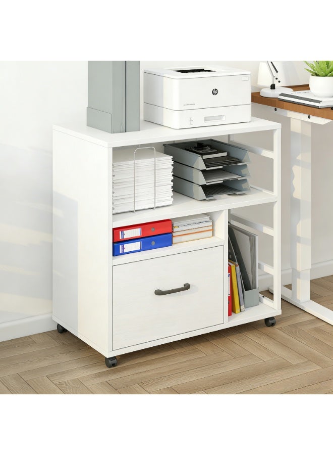 GoldenLike  خزانة ملفات متحركة مزودة بدرج ورفوف مفتوحة، وحامل طابعة متنقل مع مساحة تخزين، 60×40×73 سم - Image 1