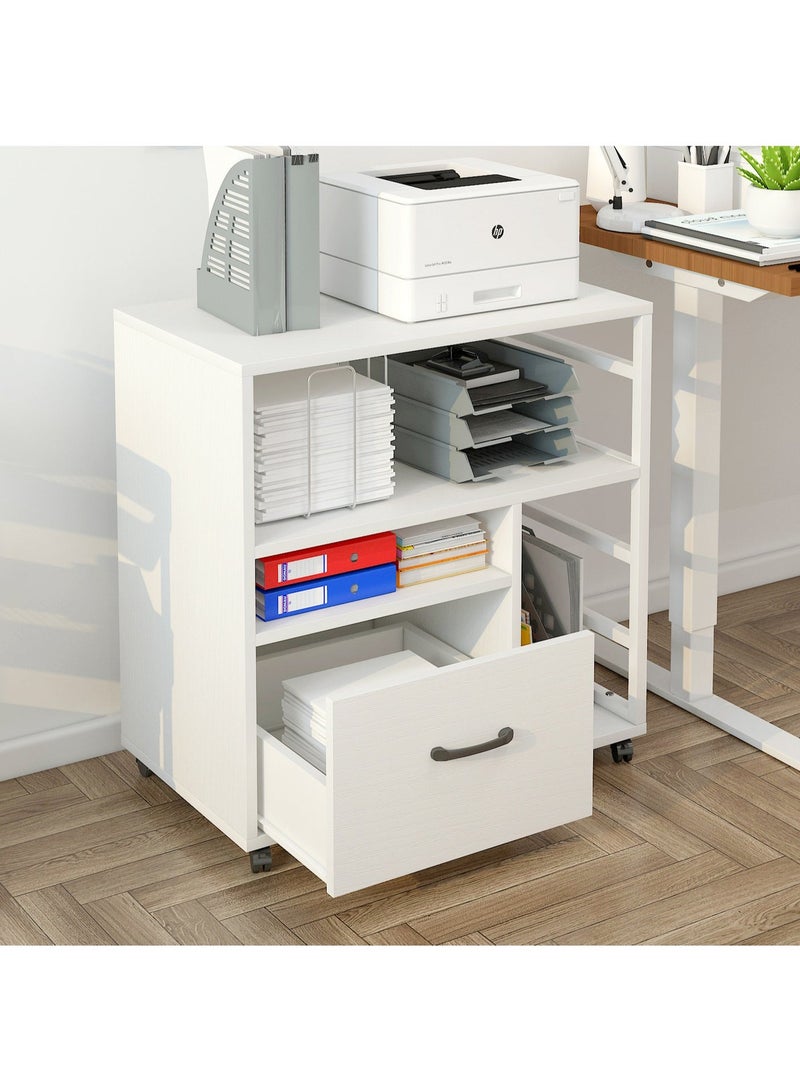 GoldenLike  خزانة ملفات متحركة مزودة بدرج ورفوف مفتوحة، وحامل طابعة متنقل مع مساحة تخزين، 60×40×73 سم - Image 2