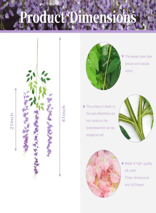 ZEBMOON 24 Pack Light Purple Wisteria Hanging Flowers, Light Purple 3.77 Ft Fake Hanging Flowers, Light Purple Artificial Wisteria Garland, Wisteria Flower Vines, Wisteria Garland for Backdrop Wedding Decor - Image 3