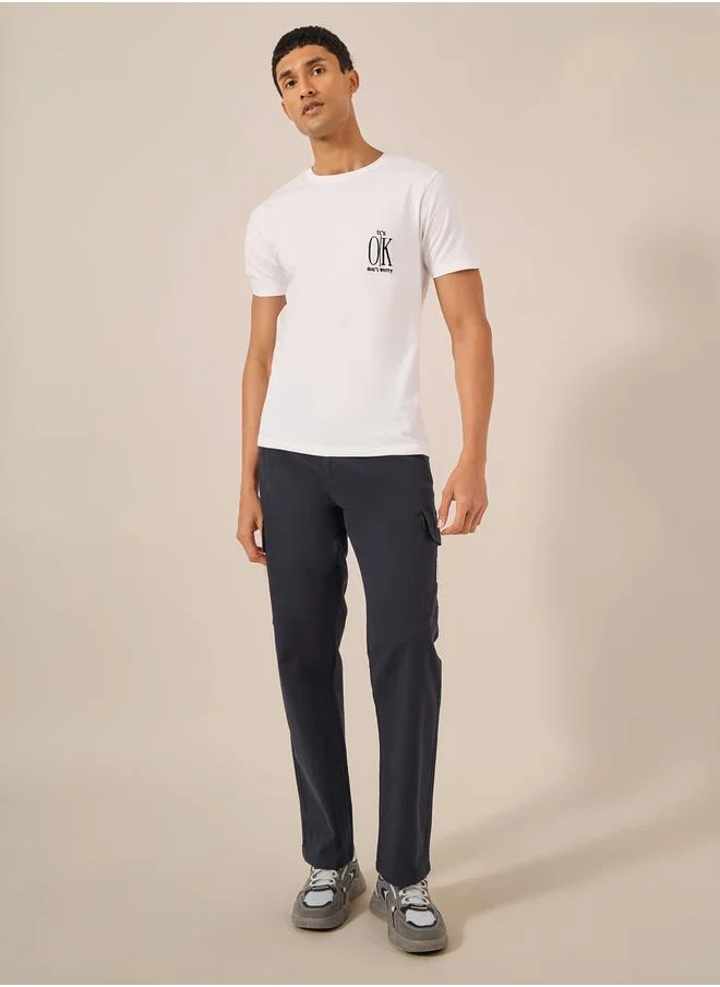Styli Embroidered Regular Fit Cotton Crew Neck T-Shirt