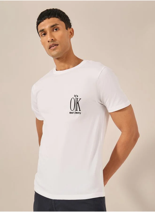 Styli Embroidered Regular Fit Cotton Crew Neck T-Shirt