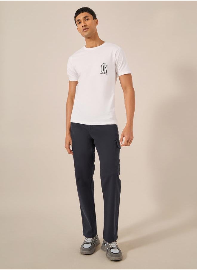 Styli Embroidered Regular Fit Cotton Crew Neck T-Shirt  - Image 2