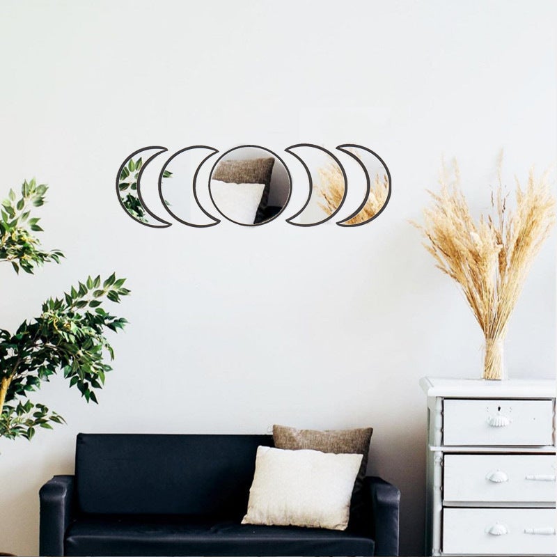 مرآة زخرفية خشبية بتصميم نوردية لكسوف القمر - مرآة مراحل القمر - مرآة معلقة لد decoration غرفة النوم - مرآة أكريليك - Image 3