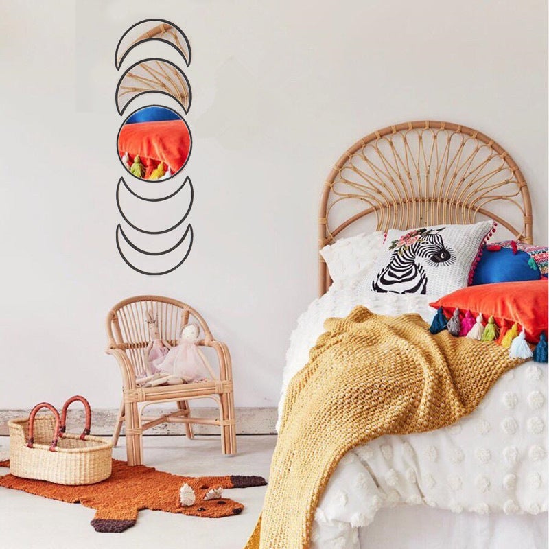 مرآة زخرفية خشبية بتصميم نوردية لكسوف القمر - مرآة مراحل القمر - مرآة معلقة لد decoration غرفة النوم - مرآة أكريليك - Image 5
