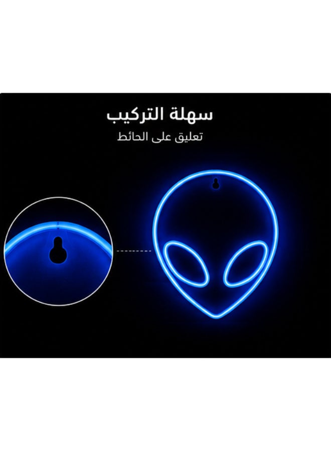 Blue Alien Head LED Neon Wall Light, USB or Battery Powered Decorative Sign - Image 3