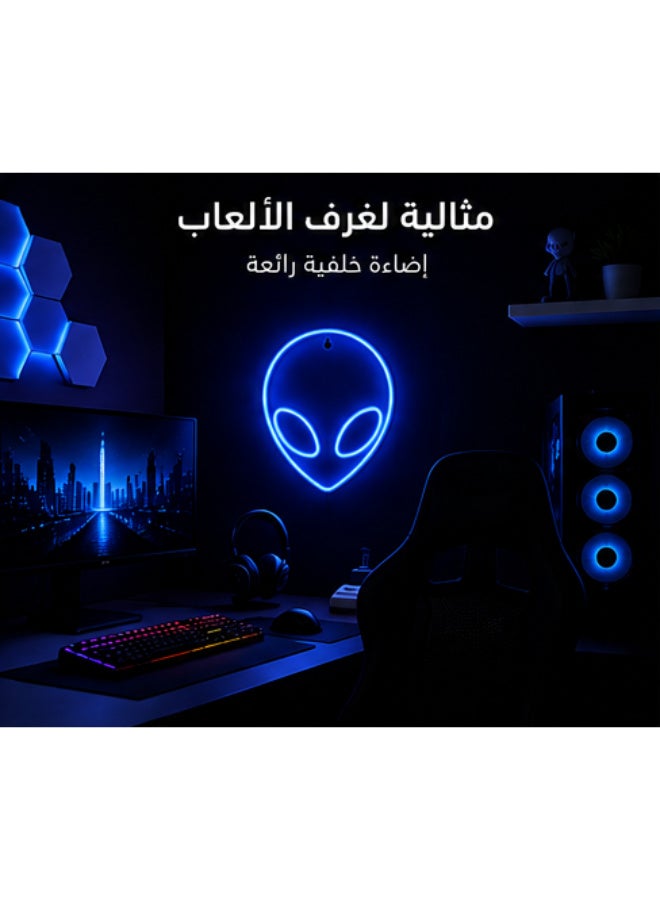 Blue Alien Head LED Neon Wall Light, USB or Battery Powered Decorative Sign - Image 2