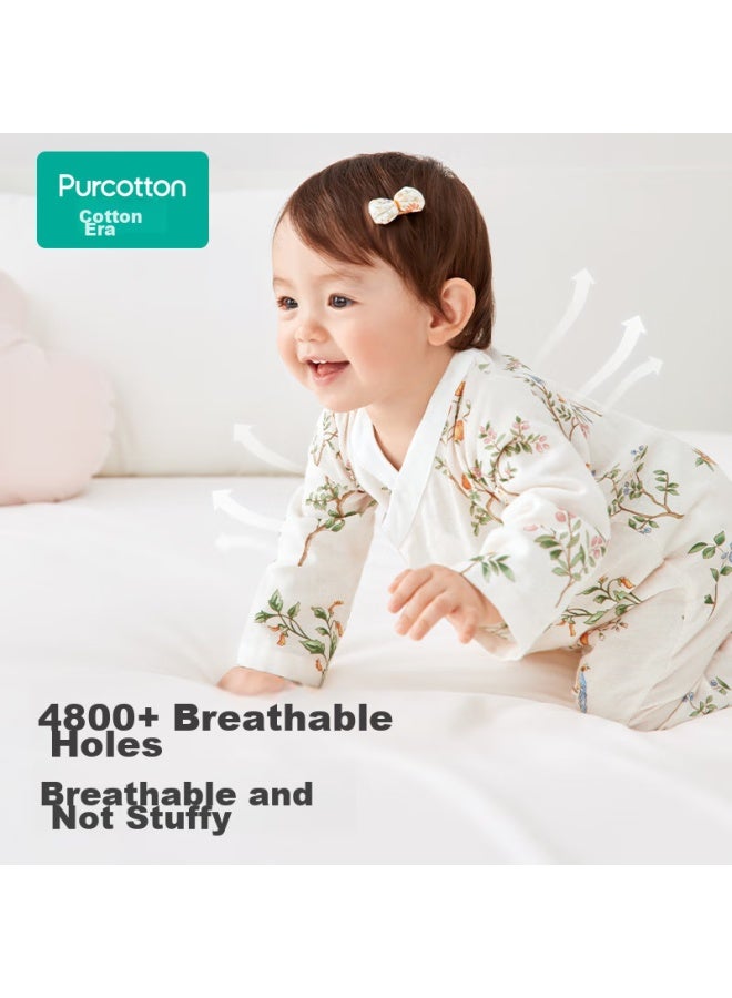 Purcotton Pure Cotton Newborn Baby Onesie, Antibacterial Gauze, Full Moon Infant, Spring And Summer, Cloud Playground, Size 73 - Image 4
