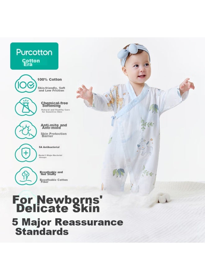Purcotton Pure Cotton Newborn Baby Onesie, Antibacterial Gauze, Full Moon Infant, Spring And Summer, Cloud Playground, Size 73 - Image 2