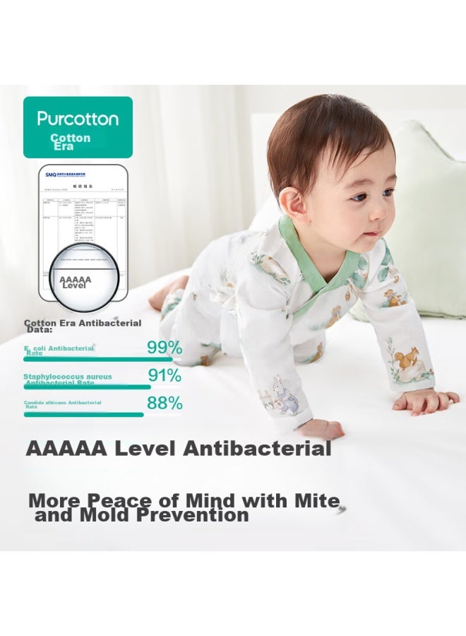 Purcotton Pure Cotton Newborn Baby Onesie, Antibacterial Gauze, Full Moon Infant, Spring And Summer, Cloud Playground, Size 73 - Image 3