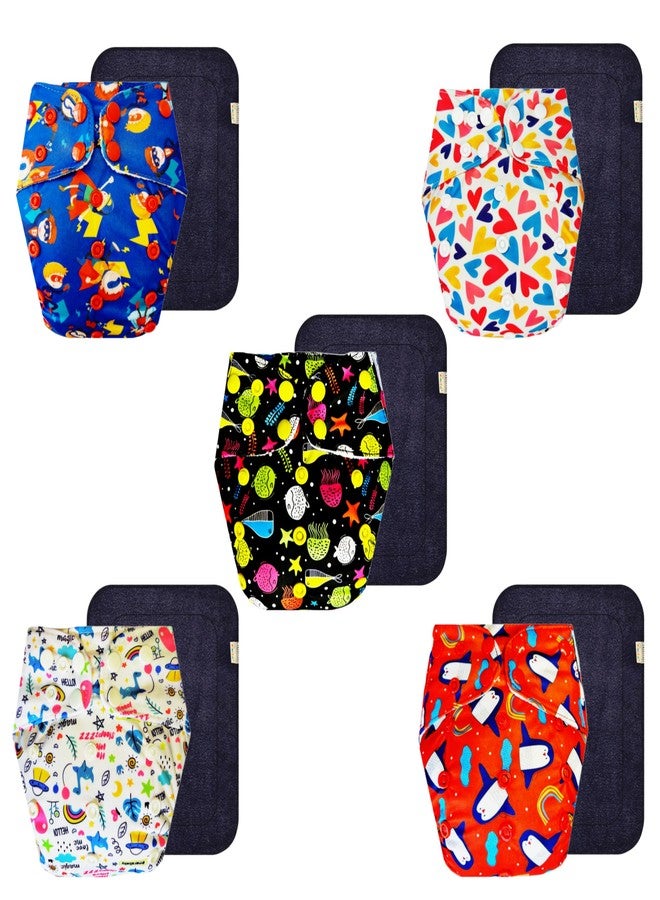 Dumbledo Premium Cloth Diaper with Black Insert (Pack of 5) | Snug Fit | Leakproof | Quick Dry | Perfect for Indian Summers | 3 Months - 3 Years | Unisex Baby - Image 1