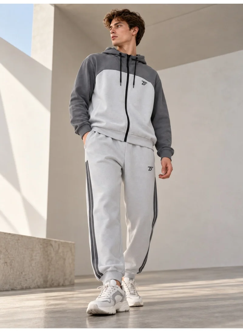 تي جي تي Men's Color-Block Zip-Up Hoodie Jacket with Tape Detail