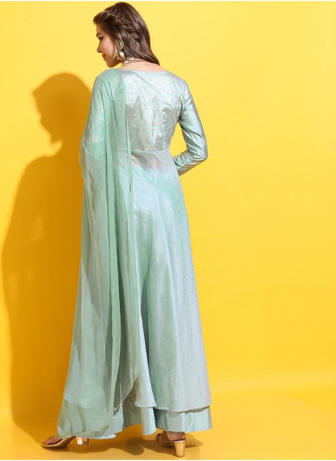 Vishudh Green Floral Polyester Kurta Set with Skirt & Dupatta by Styli  - Image 3