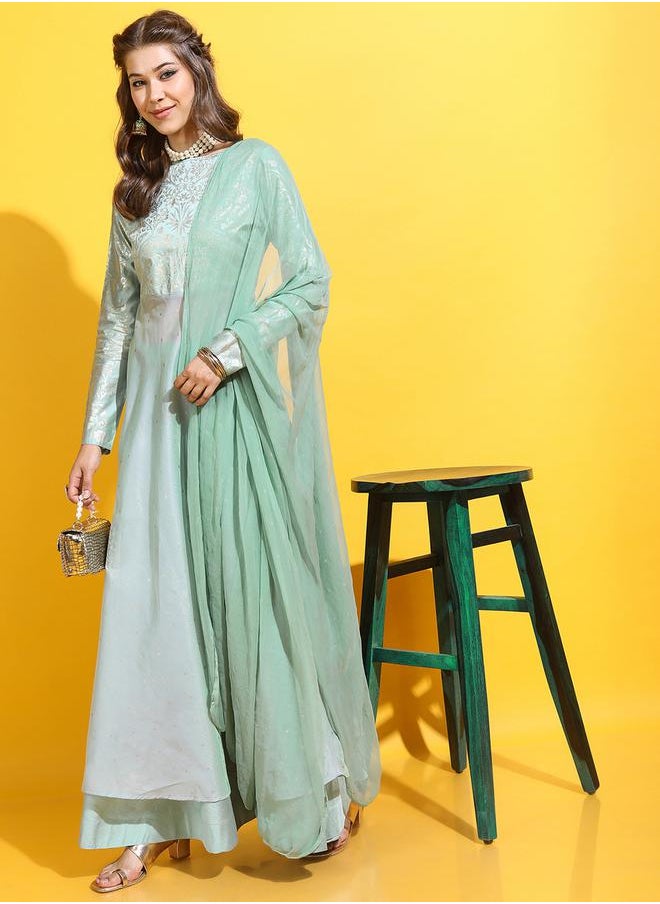 Vishudh Green Floral Polyester Kurta Set with Skirt & Dupatta by Styli  - Image 1
