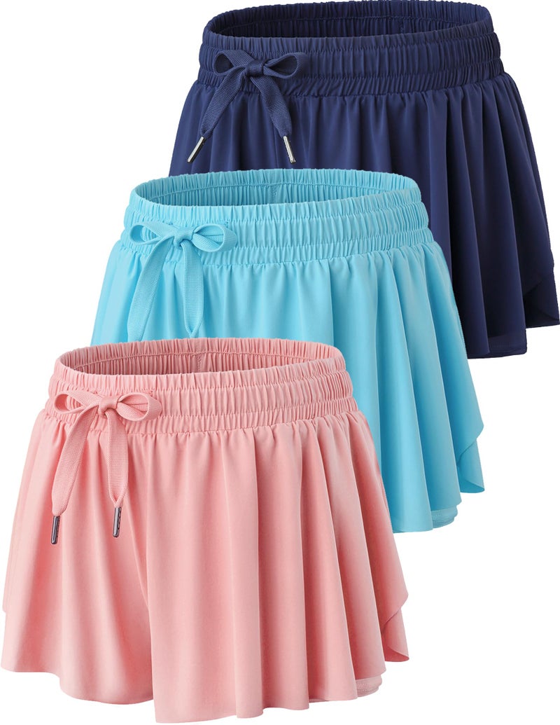 Liberty Pro 3 Pack Womens Flowy Running Shorts, 2-in-1 Butterfly Skirts with Shorts Underneath Spandex Athletic Casual Gym Workout Lounge (Set 4, Medium) - Image 1
