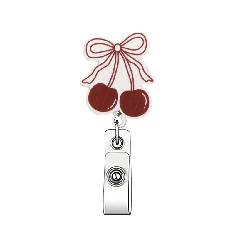 GRITOSE Cute Retractable Badge Reel Bow Cherry Badge Clip Work ID Card Holder Non-Slip Retractable Badge Holder with Alligator Clip Cute Badge Reel for Nurse Doctor Teacher Office Staff - Image 1