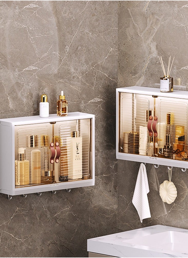 Golden Bathroom Wall Cabinet Bathroom Medicine Cabinet Wall Mounted Storage Shelf Over Toilet Cosmetic Makeup Storage Organizer Kitchen Cupboard Storage Cabinet Wall Storage Cabinet with Hooks White  - Image 3