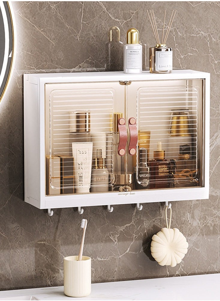 Golden Bathroom Wall Cabinet Bathroom Medicine Cabinet Wall Mounted Storage Shelf Over Toilet Cosmetic Makeup Storage Organizer Kitchen Cupboard Storage Cabinet Wall Storage Cabinet with Hooks White  - Image 1