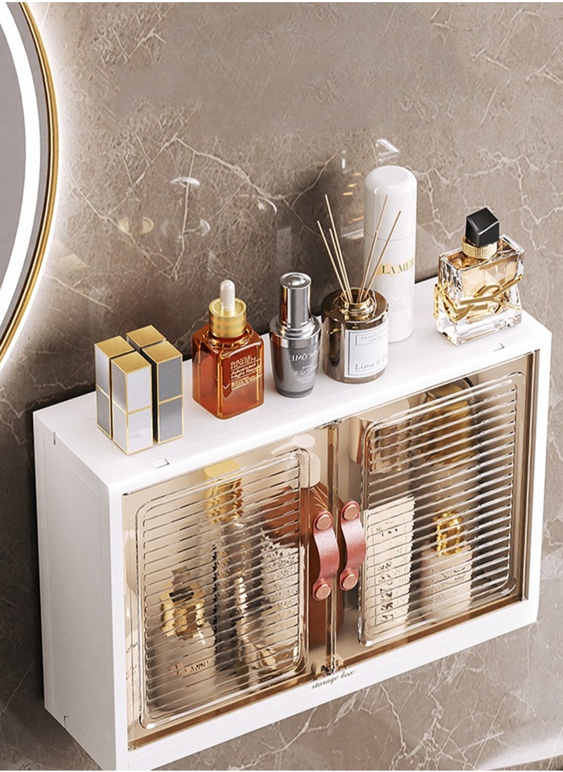 Golden Bathroom Wall Cabinet Bathroom Medicine Cabinet Wall Mounted Storage Shelf Over Toilet Cosmetic Makeup Storage Organizer Kitchen Cupboard Storage Cabinet Wall Storage Cabinet with Hooks White  - Image 4