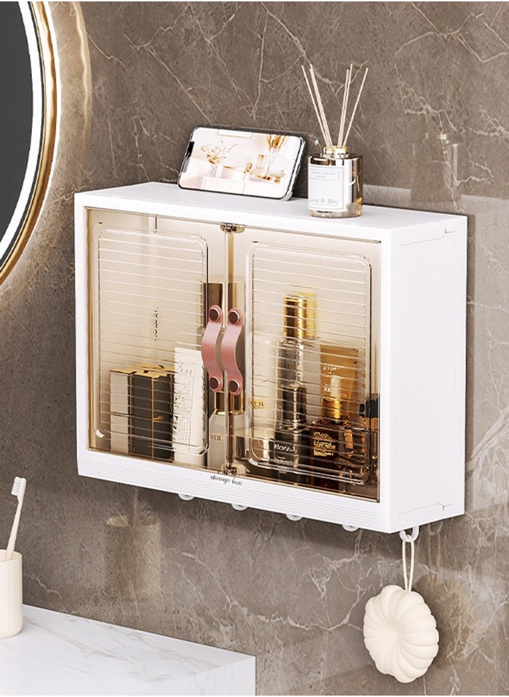 Golden Bathroom Wall Cabinet Bathroom Medicine Cabinet Wall Mounted Storage Shelf Over Toilet Cosmetic Makeup Storage Organizer Kitchen Cupboard Storage Cabinet Wall Storage Cabinet with Hooks White  - Image 2