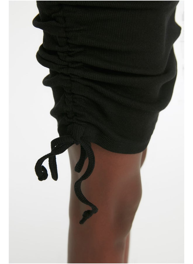 trendyol Black Ruffle Detailed Knitted Dress with a Fitted Crew Neck, Mini Ribbon, Flexible TWOSS21EL0118.  - Image 5