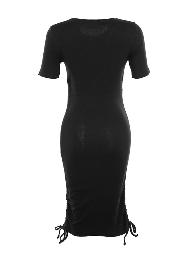 trendyol Black Ruffle Detailed Knitted Dress with a Fitted Crew Neck, Mini Ribbon, Flexible TWOSS21EL0118.  - Image 2