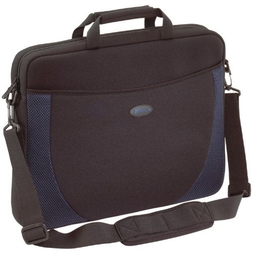Targus Neoprene Slipcase Sleeve with Shoulder Strap for 17-Inch Laptops, Black with Blue Accents (CVR217) - Image 1