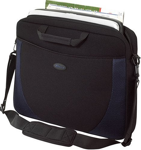 Targus Neoprene Slipcase Sleeve with Shoulder Strap for 17-Inch Laptops, Black with Blue Accents (CVR217) - Image 2
