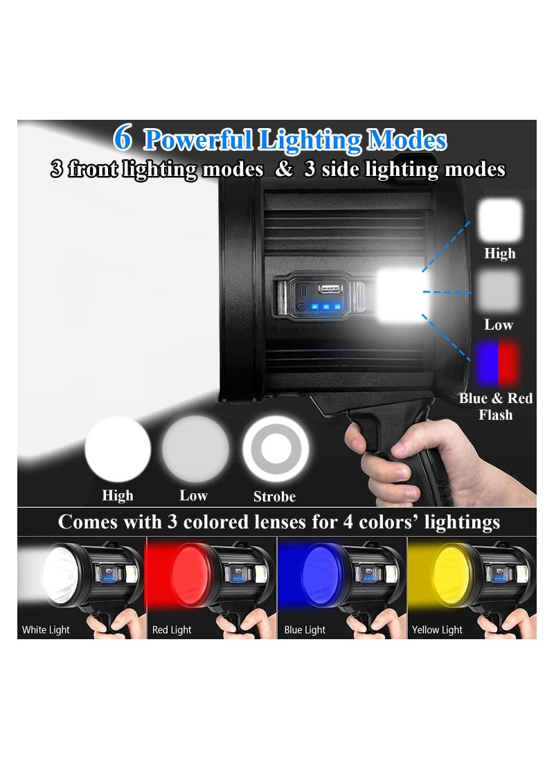 TBS DESIGN - Handheld Flashlight with Solar Charging 1700 Lumens Super Bright LED Spot Lights with 4 Color Options Included and 6 Modes Large Searchlight with COB Light and IPX5 Waterproof for Camping and Hunting - Image 1