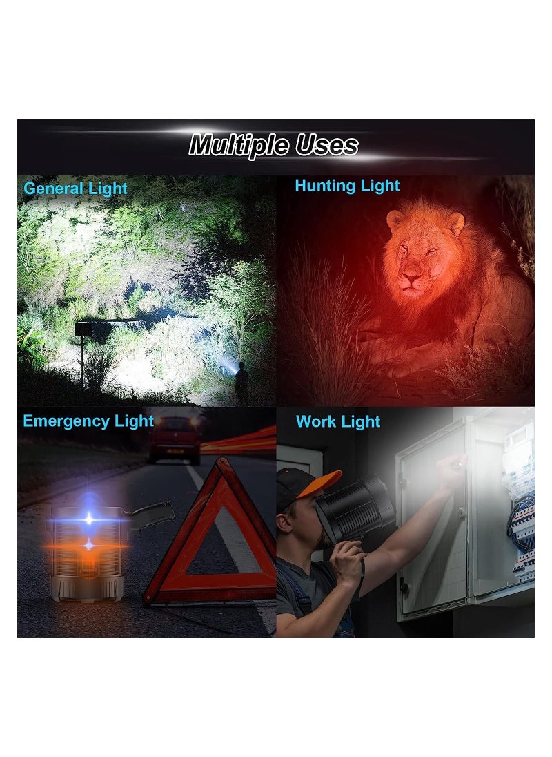 TBS DESIGN - Handheld Flashlight with Solar Charging 1700 Lumens Super Bright LED Spot Lights with 4 Color Options Included and 6 Modes Large Searchlight with COB Light and IPX5 Waterproof for Camping and Hunting - Image 1