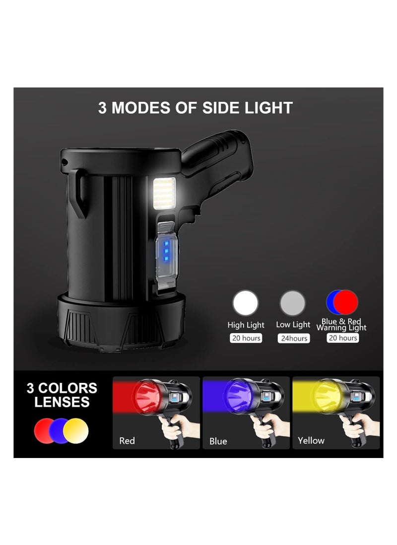 TBS DESIGN - Handheld Flashlight with Solar Charging 1700 Lumens Super Bright LED Spot Lights with 4 Color Options Included and 6 Modes Large Searchlight with COB Light and IPX5 Waterproof for Camping and Hunting - Image 1